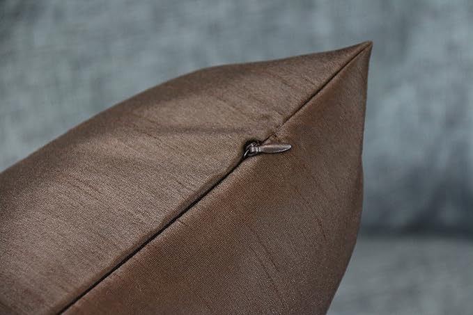 Aiking Home 12x18 Inches Faux Silk Rectangular Throw Pillow Cover, Zipper Closure, Brown (Set of 2)