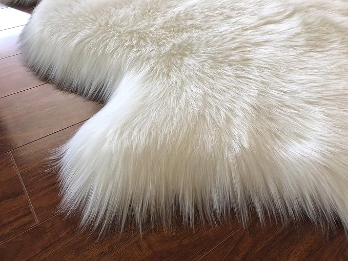 Free Shape Luxury Soft Fluffy Shag Area Rug Double Side by Side 3'x4', 90x120cm - Vegan Fur Ultra Soft Indoor Carpet Nursery Rugs for Bedroom Home Decor, White
