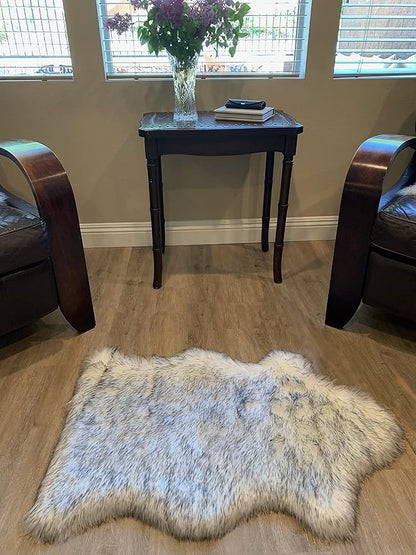 LAMBZY Faux Sheepskin Super Soft Hypoallergenic Silky Shag Rug for Living Room, Kids Room, Sofa (Single 2'x3', White/Black Tips)