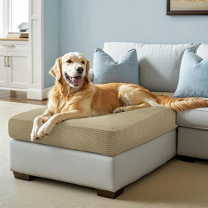 CHUN YI Stretch Sectional Couch Covers 1 Piece Chaise Lounge Slipcover L Shape Separate Cushion, Chaise Couch Cover for Both Left/Right Sectional Couch (Chaise Cover, Khaki)