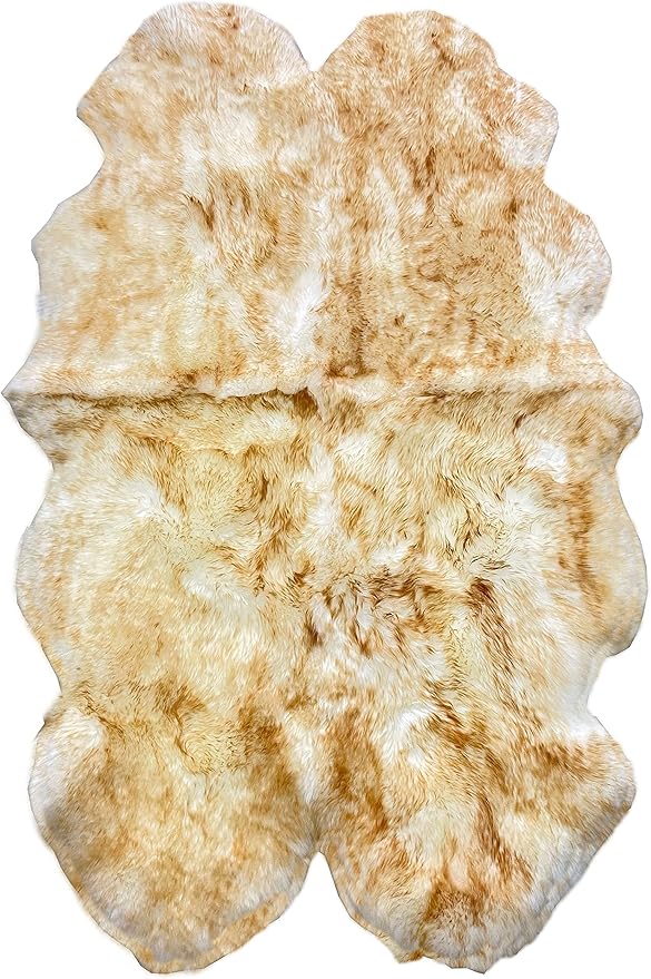 HUAHOO Premium Genuine Sheepskin Rug Real Australia Sheepskin Natural Luxury Fluffy Lambskin Fur Area Rug Seat Covers for Kids Bedroom Sofa Chair Cover Pets Dogs Mat Quarto Pelt/4' x 6' Brown Tipped