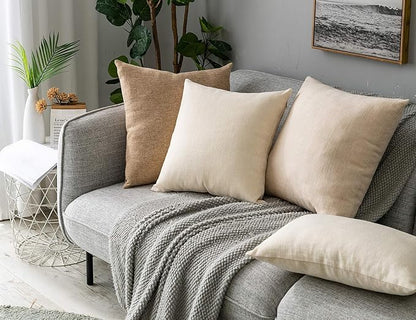 Stellhome Burlap Throw Pillow Covers Solid Farmhouse Linen Pillowcase for Bed Couch Sofa Bench, Set of 2, 20 x 20 inch (50 x 50 cm), Cream