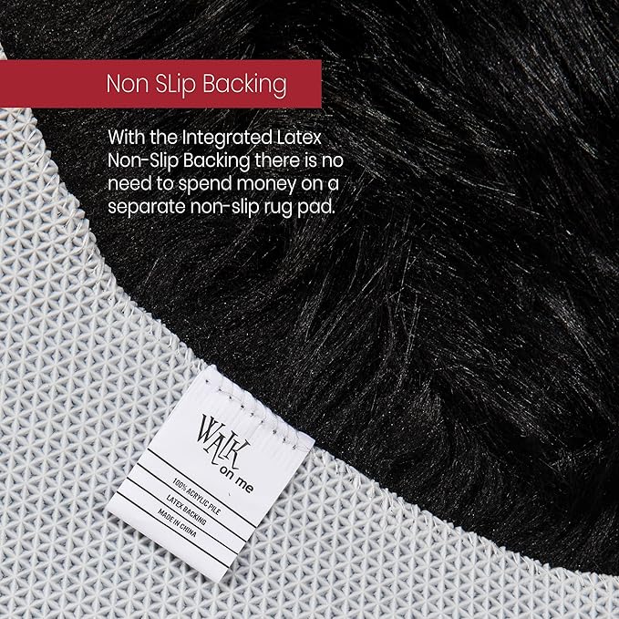 Silky Soft Faux Fur Rug, Sheepskin Area Rug, Shaggy Rug for Living Room, Bedroom, Kid's Room, or Nursery, Home Décor Accent, Machine Washable with Non-Slip Backing (Black, Rectangle (5'x8'))