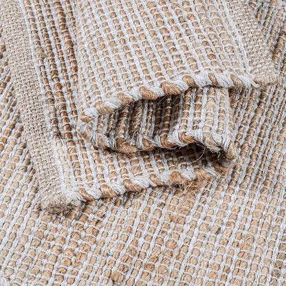 Jute Placemats Set of 4 - Boho Woven Placemats for Dining Tables, Rustic Farmhouse Style, Cotton and Jute, Neutral Colorful Table Mat, 13x19 Inch, Indoor Kitchen Decor - Natural-Ivory