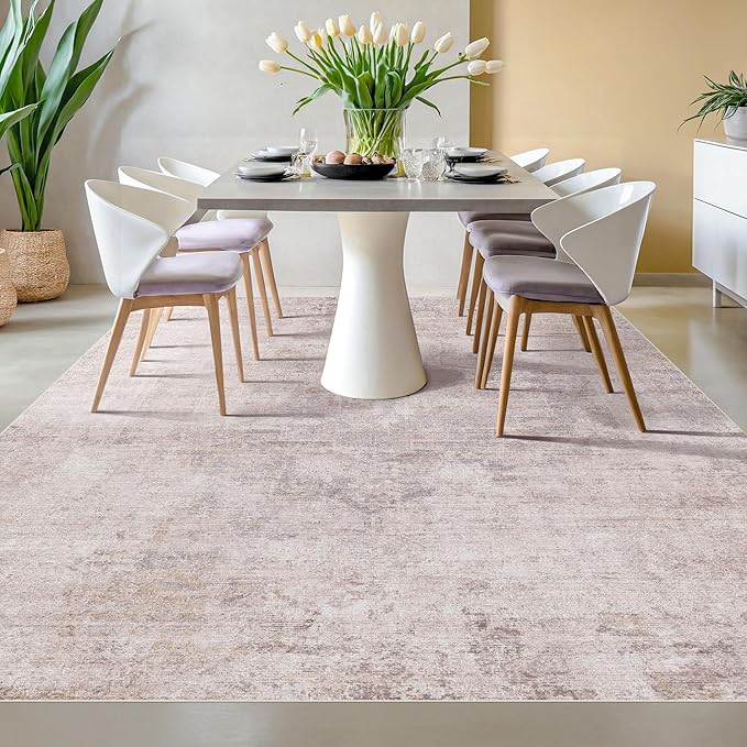 Modern Pink and Grey 5x7 Area Rugs for Bedroom - Abstract Living Room Rug, for Dining Room Under Table, Washable, Non Slip & Soft, Medallion Distressed Print Pattern