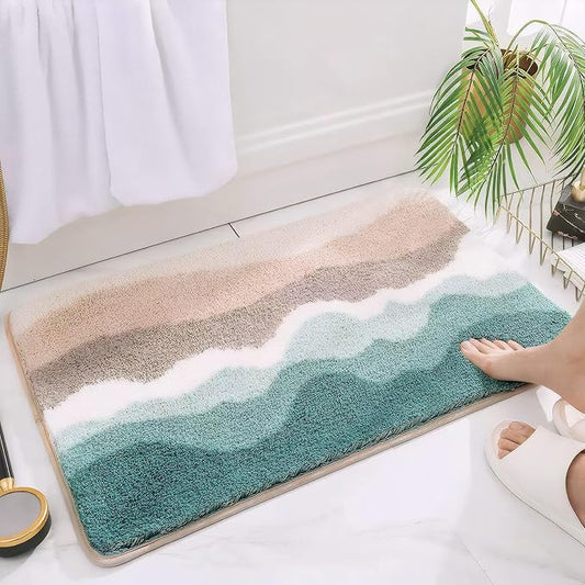 Microfiber Bathroom Rugs, Absorbent Soft Shaggy Carpet Floor Mats for Shower Tub Sink Toilet, Non-Slip Plush Carpet Floor Mats for Living Room Bedroom Kitchen ，Green，36 X 24 Inches