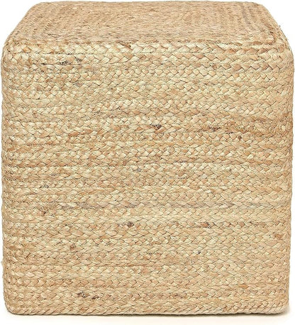 REDEARTH · Cube Pouf Foot Stool Ottoman - Jute Braided Pouffe Poof Accent Sitting - Set of 2 Footrest for The Living Room, Bedroom, Nursery, Patio, Lounge, Office - 14.5”X14.5”X16” - Natural