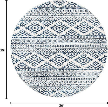 SAFAVIEH Tulum Collection Area Rug - 3' Round, Ivory & Navy, Moroccan Boho Tribal Design, Non-Shedding & Easy to Clean, Ideal for Entryway, Foyer, Accent Space, Bedroom (TUL272D)
