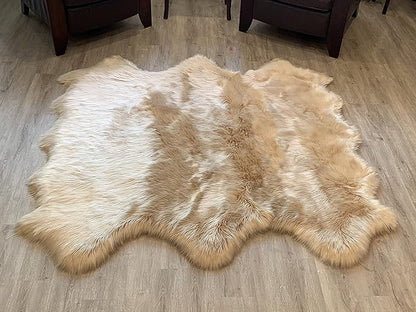LAMBZY Faux Sheepskin Super Soft Hypoallergenic Silky Shag Rug for Living Room, Kids Room, Sofa (Sexto 6 Pelts 6'x6', Beige)