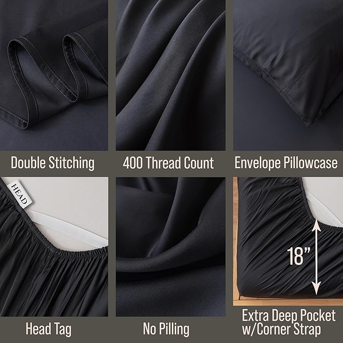 Bella Coterie 6 Piece Luxury Bamboo Viscose California King Size Sheet Set | 100% Organically Grown | Cooling for Hot Sleepers | 18" Deep Pocket | Soft & Hypoallergenic | 4 Pillowcases [Black]