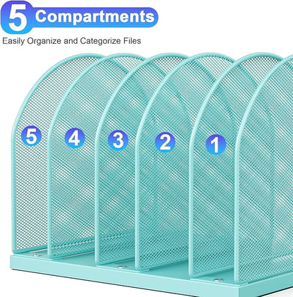 gianotter Desktop File Organizer, Desk Organizer with 5 Compartments, Paper Organizer for Desk, Workspace Organizers for Office Supplies (Blue)