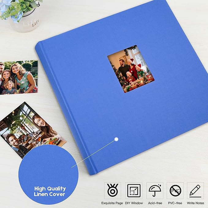 Photo Album 4x6 600 Photos with Writing Space,4 x 6 Photo Book Linen Cover with Front Window, 4x6 Picture Album, 600 Photos Photo Album Book for Wedding Kids Travel Family Baby Pictures (Blue)
