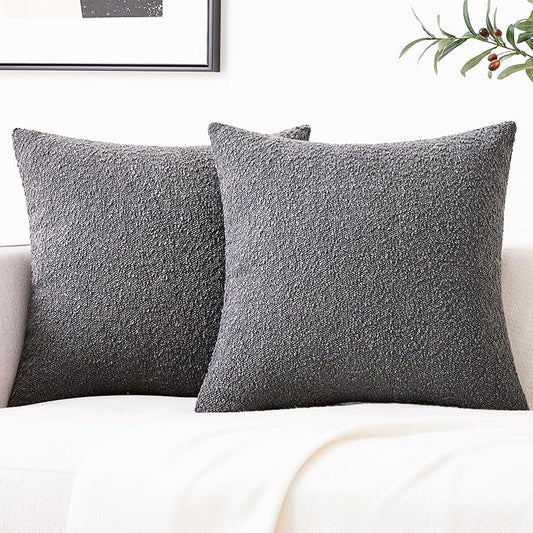 Mixhug Decorative Boucle Throw Pillow Covers, Dark Gray, 20 x 20 Inches, Pack of 2 - Textured Boho Pillow Covers for Couch and Bed