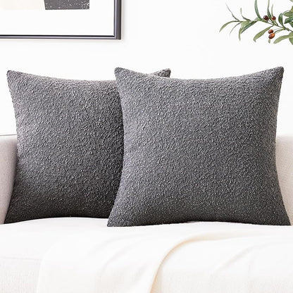 Mixhug Decorative Boucle Throw Pillow Covers, Dark Gray, 18 x 18 Inches, Pack of 2 - Textured Boho Pillow Covers for Couch and Bed