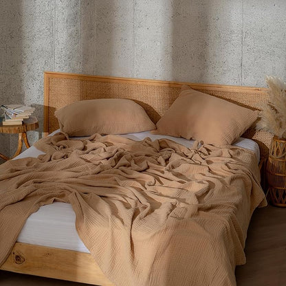 Muslin Blanket - Pure 100% Turkish Cotton Airy Soft Light Versatile Gauze Throw Blanket for Bed, Couch, Sofa (Beige, Twin XL Size (71" x 95" inch))