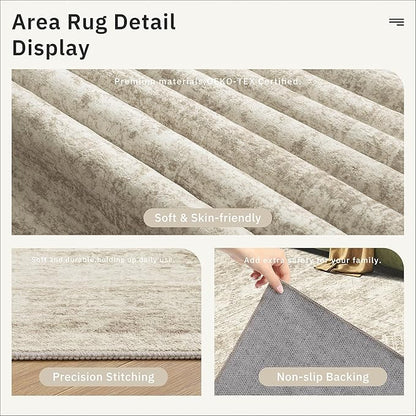 3x5 Rug, Small Area Rug for Kitchen, Entryway, Machine Washable Non-Slip Throw Rug, Vintage Carpet for Nursery Coffee Table Beige