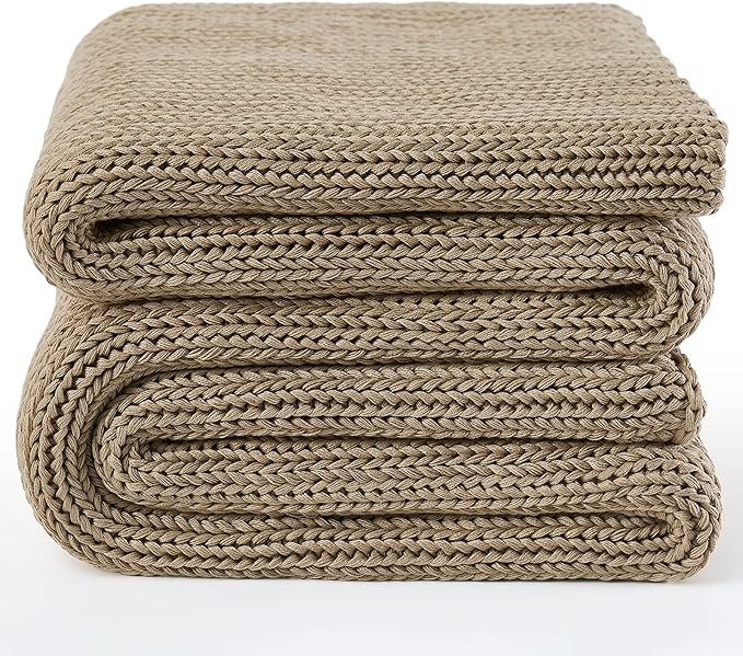 Guohaoi Knitted Weighted Blanket for Adults (Beige 50"x75" 20lbs) No Beads Cooling Throw Blanket for Hot Sleepers, Home Decor Breathable Chunky Knit Heavy Blanket Use on Full Size Bed