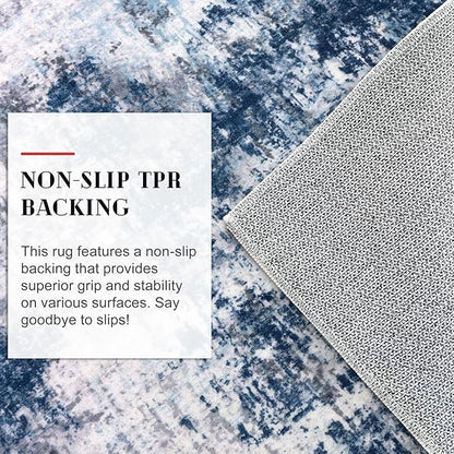 Modern Abstract Runner Rug for Bedroom 2x7, Grey Navy Blue Multi Washable Kitchen Runner, Non-Slip Soft Thin Faux Wool Mat for Entryway, Hallway, Laundry Room Indoor
