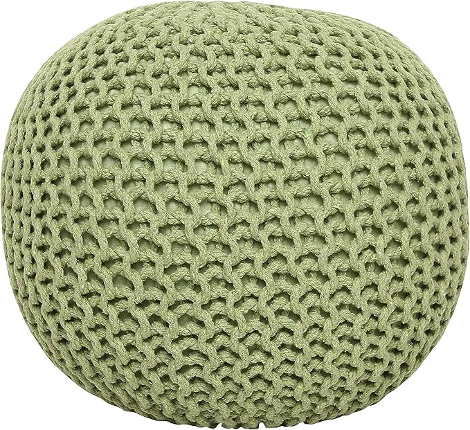 REDEARTH · Round Pouf Foot Stool Ottoman - Cotton Knitted Cord Boho Pouffe - Cable Poof Filled Footrest Stuffed for Living Room - Nursery - Bedroom - Patio - Lounge (19.5"x19.5"x14") - Kiwi