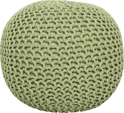 REDEARTH · Round Pouf Foot Stool Ottoman - Cotton Knitted Cord Boho Pouffe - Cable Poof Filled Footrest Stuffed for Living Room - Nursery - Bedroom - Patio - Lounge (19.5"x19.5"x14") - Kiwi