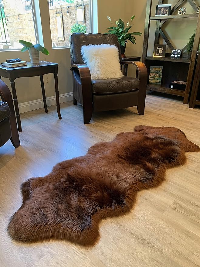 LAMBZY Faux Sheepskin Super Soft Hypoallergenic Silky Shag Rug for Living Room, Kids Room, Sofa (Double 2'x6', Brown)