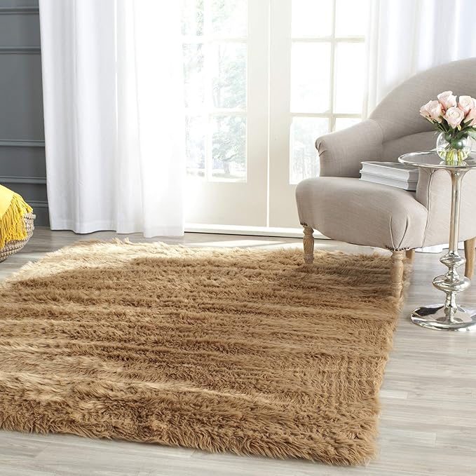 SAFAVIEH Faux Sheep Skin Collection 5' x 8' Camel FSS115E Silken Glam 2.35-inch Thick Area Rug