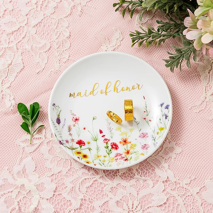 Crisky Jewelry Ring Dish for Maid of Honor Gifts from the Bride, Personalized Bridesmaid Proposal Gifts Idea Trinket Tray