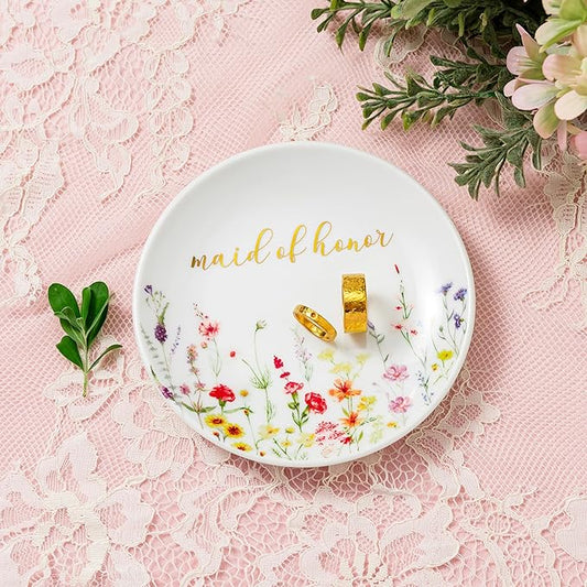 Crisky Jewelry Ring Dish for Maid of Honor Gifts from the Bride, Personalized Bridesmaid Proposal Gifts Idea Trinket Tray