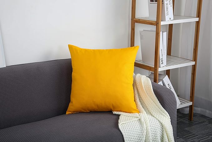 TangDepot Set of 2 Handmade Decorative Solid 100% Cotton Canvas Throw Pillow Covers/Cushion Covers, 45 Colors Available - (20"x20" 2 Pieces, Gold Yellow)