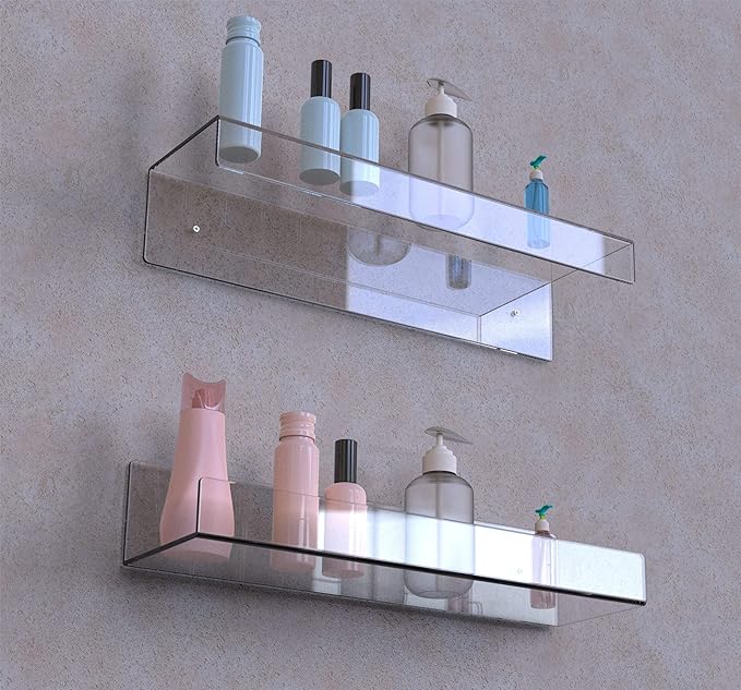 6 Pcak Clear Acrylic Shelves for Bedroom,Room,15 Inch Bathroom Wall Shelf & Organizer,Invisible Floating Shelves & Wall Storage for Collectibles Perfume Shelf,Record,Funko Pop,Lego Display,Bookshelf