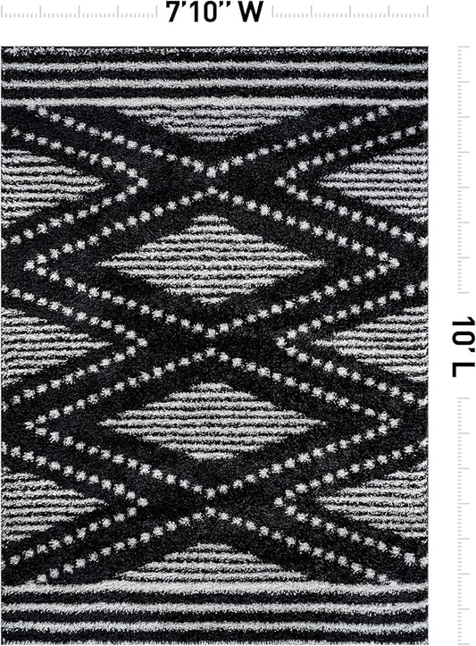 Rugshop Geometric Shag Area Rug Anthracite Dark Gray and White 7' 10" x 10' Perfect for Large Living Rooms, Dining Areas, Bedrooms