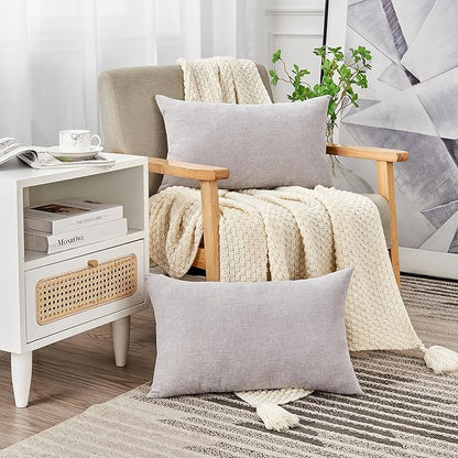 GAWAMAY Lumbar Support Pillow Decorative Throw Pillow Covers 12"x20" Inch Set of 2, Super Soft Chenille Pillowcase for Living Room Bedroom Sofa Couch Cushion Cover Light Grey 30x50cm (ONLY Covers)