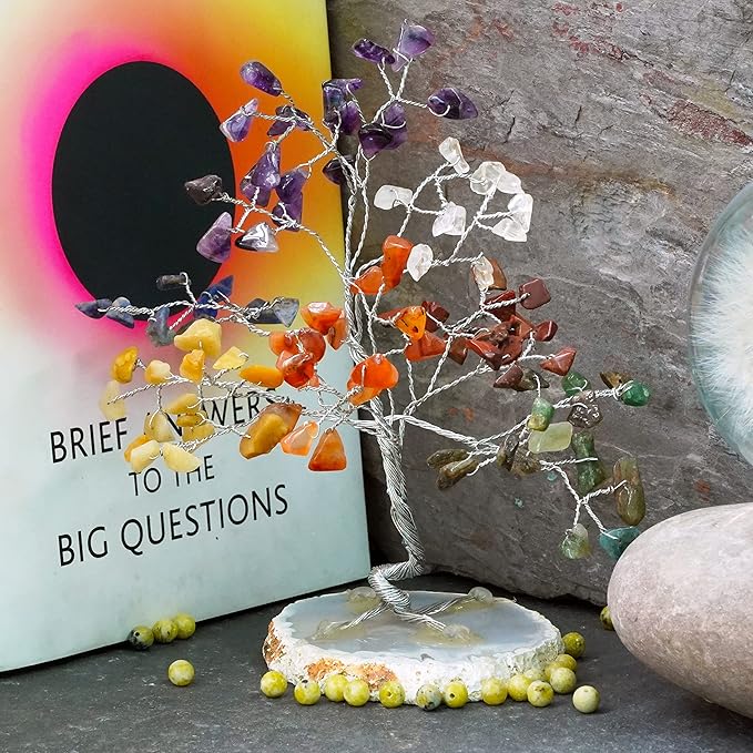 7 Chakra Tree of Life, Healing Crystals & Gemstones Trees for Positive Energy, Wealth & Protection, Feng Shui Home Décor, Office Desk Decoration for Womens, Good Luck Gifts, Money Bonsai Crystal Tree