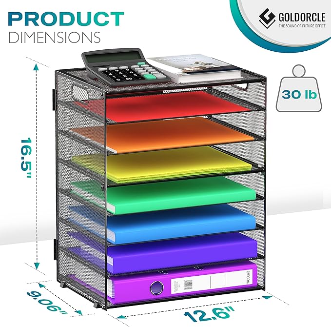 8 Tier Paper Letter Tray Organizer with Handles, Mesh Desk File Holder Storage Organization for Office School Desktop