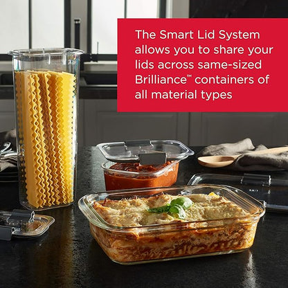 Rubbermaid Brilliance Glass Food Storage set of 4 containers 8 total pieces (4 containers + 4 lids) for Lunch Meal Prep and Leftovers Dishwasher and Oven Safe Clear/Grey