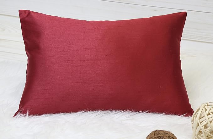 Aiking Home 12x18 Inches Faux Silk Rectangular Throw Pillow Cover, Zipper Closure, Red (Set of 2)
