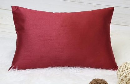 Aiking Home 12x18 Inches Faux Silk Rectangular Throw Pillow Cover, Zipper Closure, Red (Set of 2)