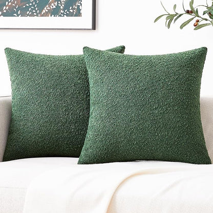 Mixhug Decorative Boucle Throw Pillow Covers, Forest Green, 20 x 20 Inches, Pack of 2 - Textured Boho Pillow Covers for Couch and Bed