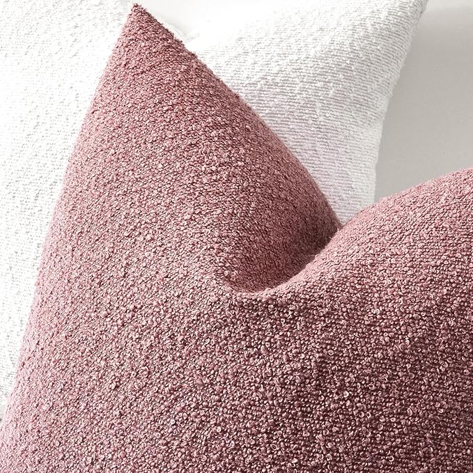 Boucle Decorative Throw Pillow Covers for Couch Set of 2, 24x24 inches, Pink