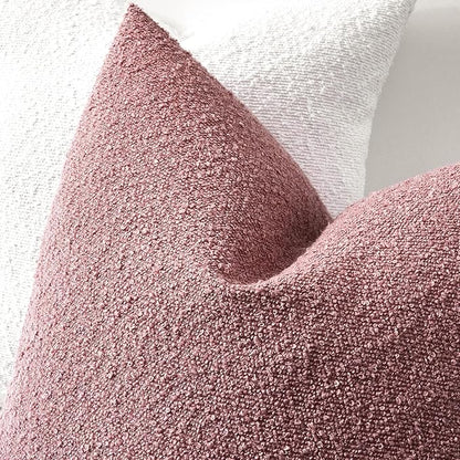 Boucle Decorative Throw Pillow Covers for Couch Set of 2, 24x24 inches, Pink