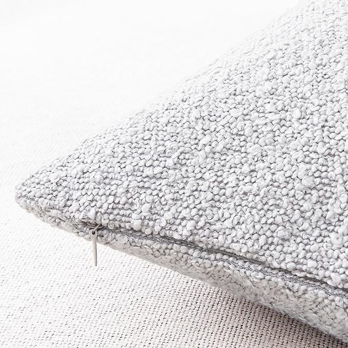 Mixhug Decorative Boucle Throw Pillow Covers, Light Gray, 12 x 20 Inches, Pack of 2 - Textured Boho Pillow Covers for Couch and Bed