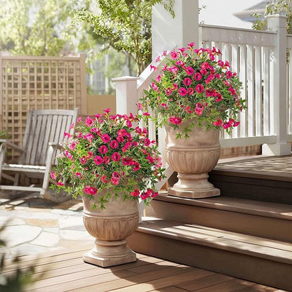 Artificial Flowers Artificial Petunias for Outdoors Artificial Hanging Plants Outdoor Silk Flowers with Stems Outdoor Flowers Uv Resistant for Porch Decor Terrace Decor，Rose Red with Pot 2PCS