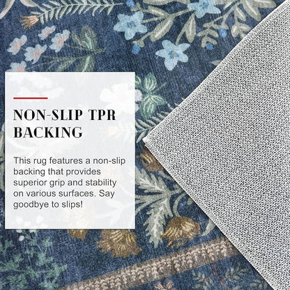 Boho 2x5 Runner, Navy Floral Washable Hallway Runner, Non-Slip Kitchen Runner, Super Thin Printed Faux Wool Soft Carpet for Entryway, Front Door, Backdoor, Bedside