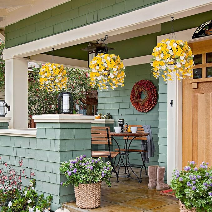 Fake Hibiscus Artificial Hanging Flowers Plants for Outdoors Spring Decoration, 2pcs Silk Hibiscus Vines Realistic UV Resistant Faux Flowers for Outside Planter Porch Patio Yard Wedding Party, Mix