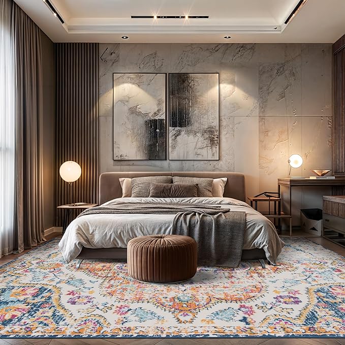 Rugshop Vintage Distressed Bohemian Area Rug for Living Room,Bedroom,Dining Room – Vibrant Multi-Color Tribal Design, 10' x 14'