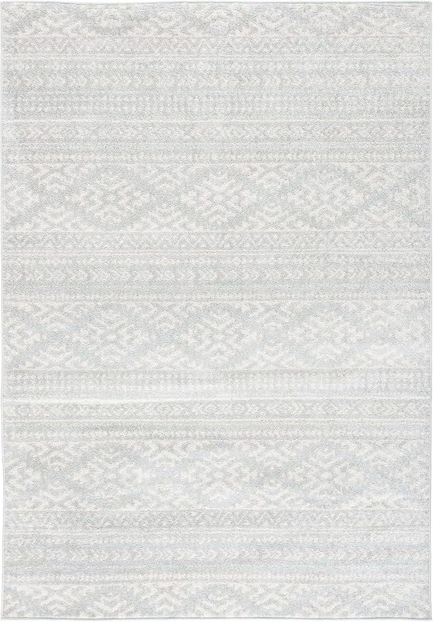 SAFAVIEH Tulum Collection Area Rug - 5'3" x 7'6", Light Grey & Ivory, Moroccan Boho Tribal Design, Non-Shedding & Easy to Clean, Ideal for Living Room, Bedroom, Dining Space (TUL272F)