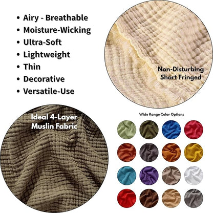 Muslin Blanket - Pure 100% Turkish Cotton Airy Soft Light Versatile Gauze Throw Blanket for Bed, Couch, Sofa (Blue, King Size (95" x 110" inch))