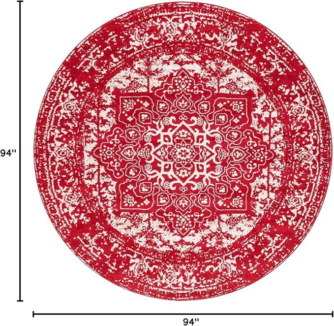 Rugs.com Arlington Collection Rug – 8 Ft Round Red Medium-Pile Rug Perfect for Kitchens, Dining Rooms