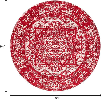 Rugs.com Arlington Collection Rug – 8 Ft Round Red Medium-Pile Rug Perfect for Kitchens, Dining Rooms