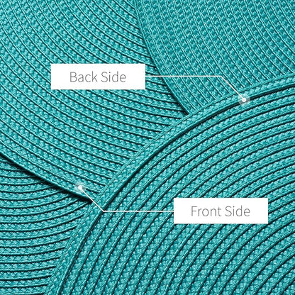 AHHFSMEI Round Braided Placemats 15 Inch Round Table Mats for Dining Tables Natural Woven Heat Resistant Place mats Set of 6 (Turquoise)
